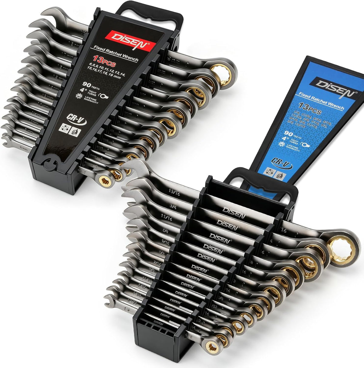26-Piece 90-Tooth Metric & SAE Ratcheting Combination Wrench Set with Organizer GD026