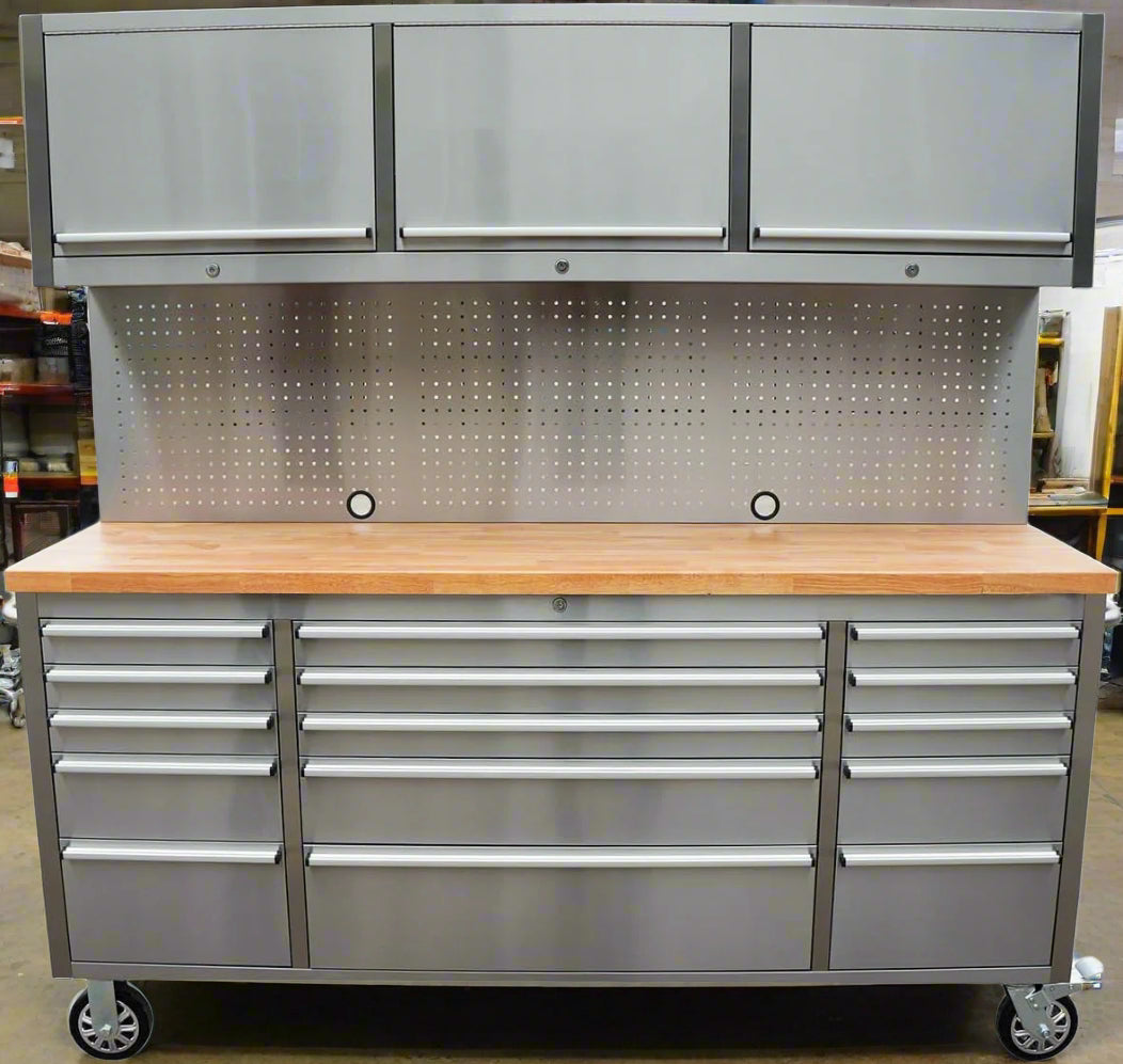 6 FT Stainless Steel Tool Bench – 18-Drawer Industrial Workstation HTC7218W