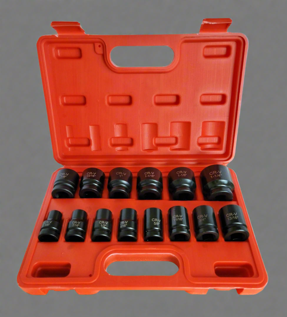 14-Piece 1/2″ Drive SAE Shallow Impact Socket Set – Chrome Vanadium Steel