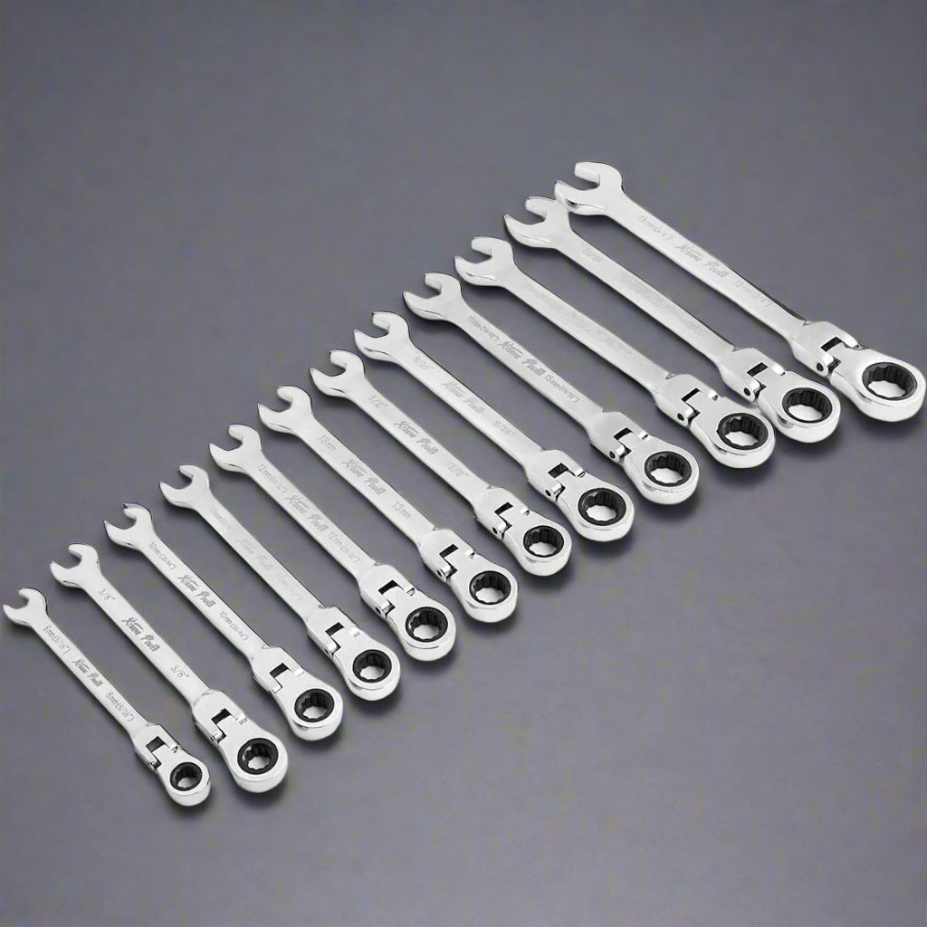 12-Piece SAE Folding Ratchet Wrench Set – Heavy-Duty Chrome-Plated Tools