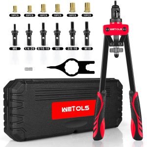 14-Inch Rivet Nut Tool Kit with 7 Mandrels & 70 Rivet Nuts – SAE & Metric Sizes with Carry Case – 929RN