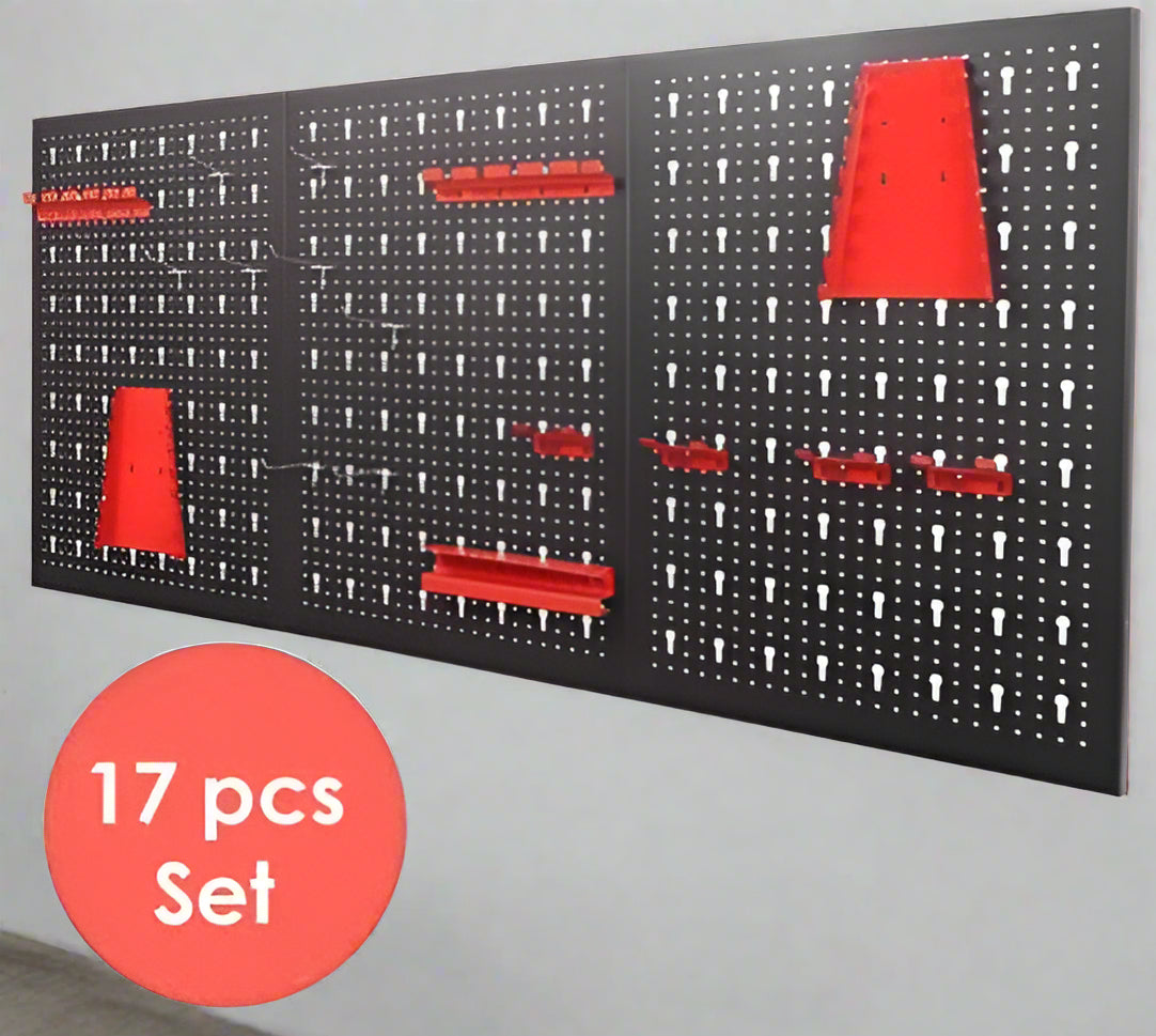 Wall Mounted Metal Pegboard Tool Organizer Steel Panel With 17 Hooks HT33231