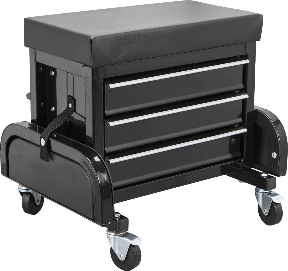3-Drawer Rolling Mechanics Seat with Tool Chest, Side Trays & Padded Cushion – 180KG Capacity Model MUSTB